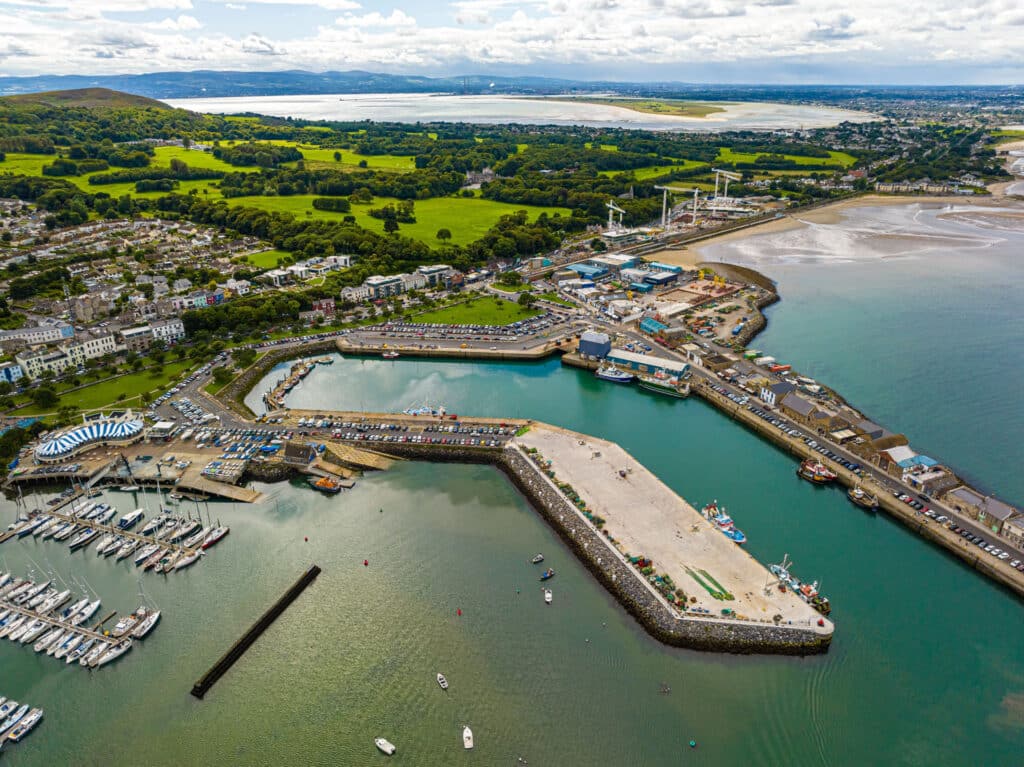 Aerial view of Howth, an Irish village on the Howth Peninsula, east of central Dublin